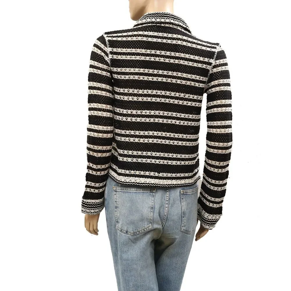 Free People We The Free Kai Cardi Shirt Blouse Top Striped Crochet XS 286768